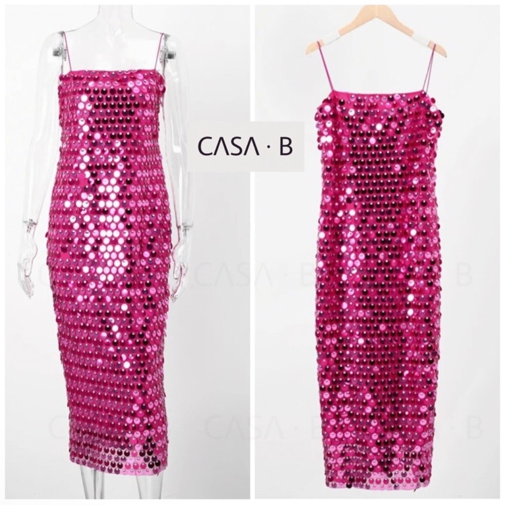 CASA·B Pink Sequin Midi Dress - Picture 9 of 11